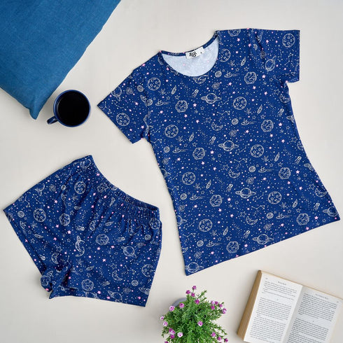 Women summer pajama set Space t-shirt + shorts